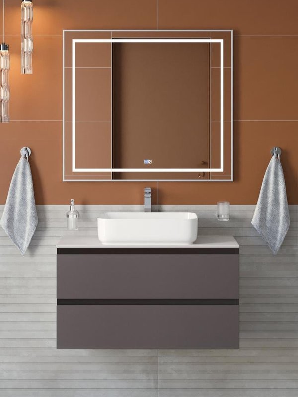 Мебель для ванной комнаты BelBagno Kraft 100 подвесная, матовая темно-серая, столешница kep-100-bo, раковина BB1304