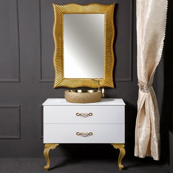 Мебель для ванной комнаты Armadi Art NeoArt 100 белая с ручками Wave золото, с ножками