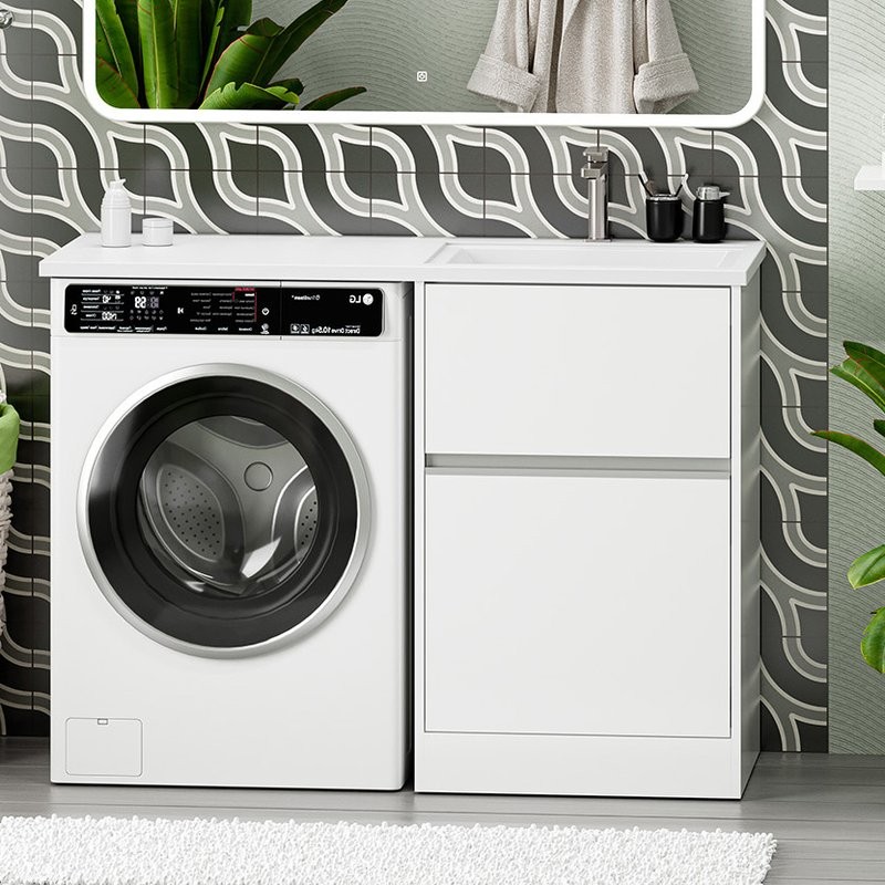 Тумба с раковиной Misty Ингрид 60 напольная, под стиральную машину, белая, правая