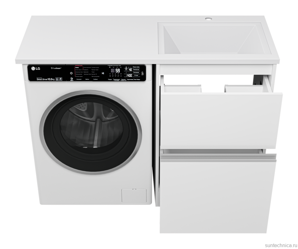 Тумба с раковиной Misty Ингрид 60 напольная, под стиральную машину, белая, правая