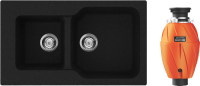 Комплект Мойка Omoikiri Maru 86-2-BL черная + Измельчитель Nagare 1000