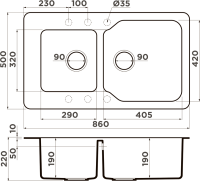Комплект Мойка Omoikiri Maru 86-2-BL черная + Измельчитель Nagare 1000