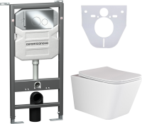 Комплект Унитаз подвесной Ceramicanova Metric CN3007 безободковый, с микролифтом + Инсталляция Envision CN1001CH + Кнопка Round, хром