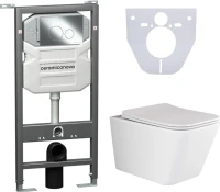 Комплект Унитаз подвесной Ceramicanova Metric CN3007 безободковый, с микролифтом + Инсталляция Envision CN1001CH + Кнопка Round, хром