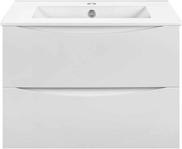 Тумба под раковину Vincea Mia Slim 60, подвесная, 2 ящика, белая глянцевая