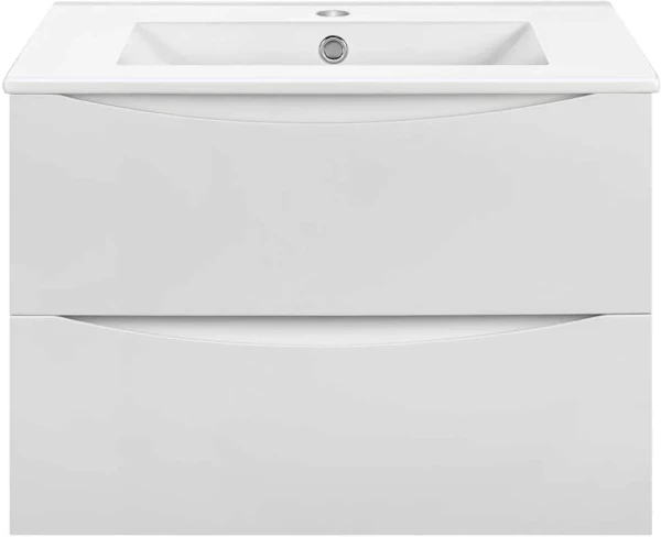 Тумба под раковину Vincea Mia Slim 60, подвесная, 2 ящика, белая глянцевая