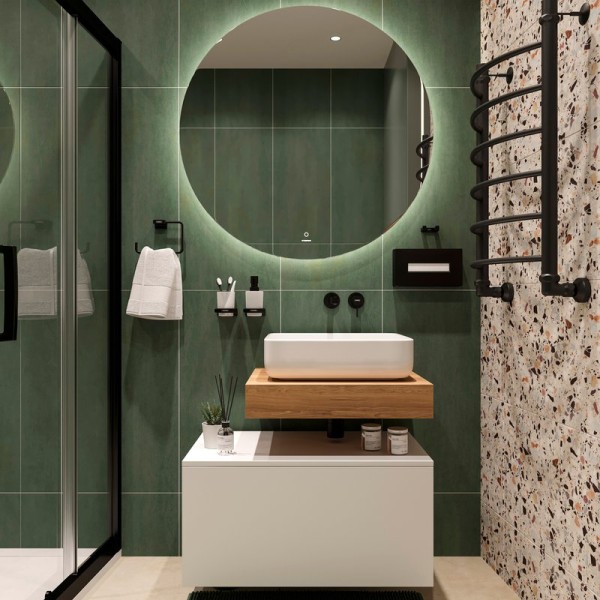 Мебель для ванной комнаты STWORKI Ольборг 60 столешница дуб французский, без отверстий, с тумбой 80, с раковиной STWORKI Soul 1 белой