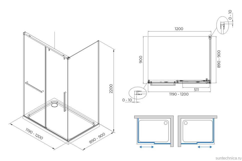 Душевой уголок Terminus Альба 02 2ES90х120C 90х120, хром