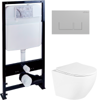 Комплект Унитаз подвесной BelBagno Uno + Инсталляция EWRIKA ProLT 0026-2020 + Кнопка 0040 хром матовый