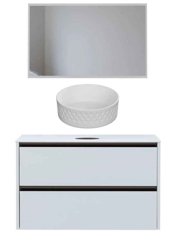 Мебель для ванной комнаты Allen Brau Activity 120 с подсветкой, матовый белый, олива браш, столешница белая, раковина Fantasy Romb 36, белая