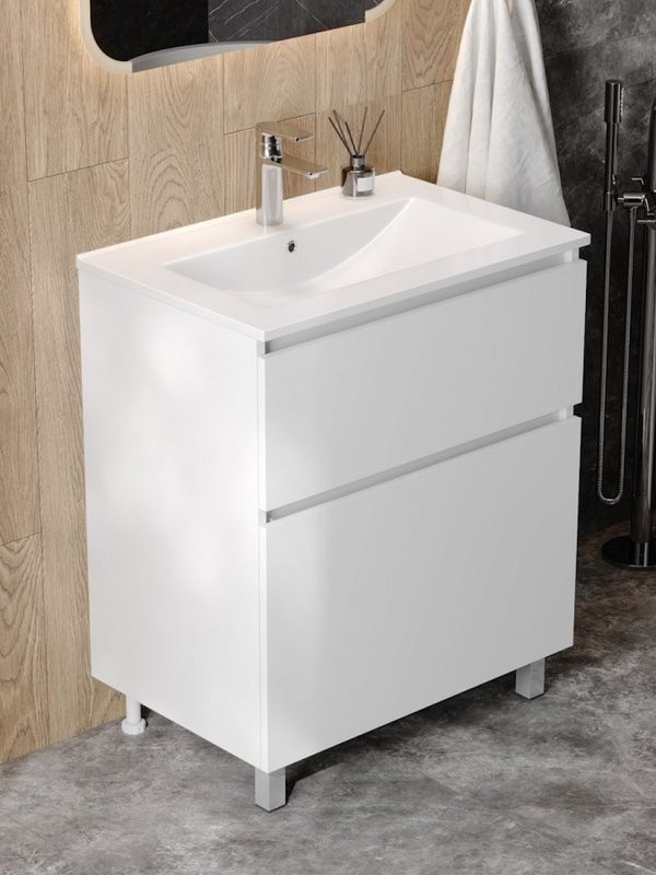 Тумба с раковиной Teymi Laina 70 напольная, матовая белая