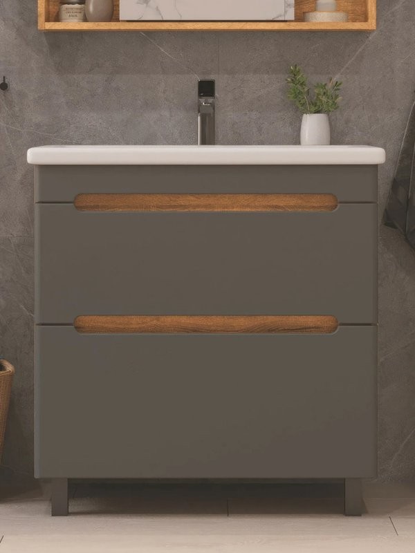 Тумба под раковину без столешницы SanStar Diva 70 напольная, дуб вотан графит софт