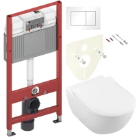 Комплект Унитаз подвесной Villeroy & Boch Subway 2.0 5614R201 alpin + Инсталляция TECE Base 9400413 4 в 1 с кнопкой смыва