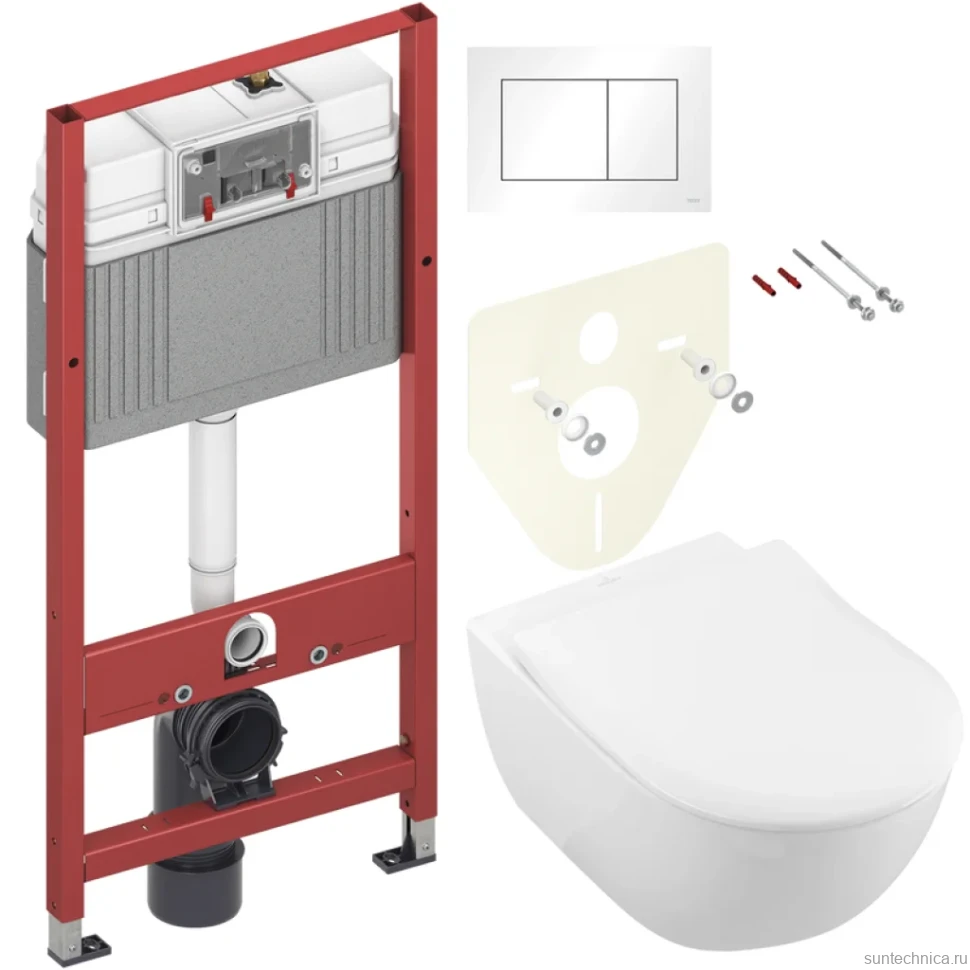Комплект Унитаз подвесной Villeroy & Boch Subway 2.0 5614R201 alpin + Инсталляция TECE Base 9400413 4 в 1 с кнопкой смыва