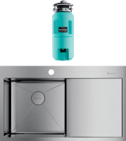 Комплект Мойка Omoikiri Akisame 86 L + Измельчитель Nagare slim 1250-AZ azur blue