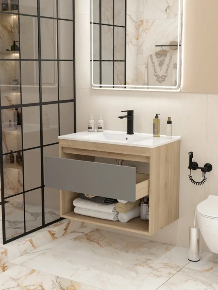 Тумба с раковиной Teymi Vitra 80 дуб, графит