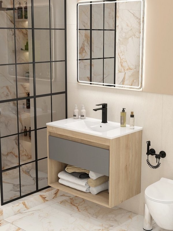 Тумба с раковиной Teymi Vitra 80 дуб, графит