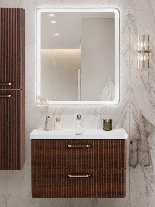 Мебель для ванной комнаты BelBagno Due 80 ручки матовый атласный никель, noce