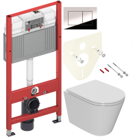 Комплект Унитаз подвесной Bauedge Bau Nimb Hurricane3 безободковый, с микролифтом, белый + Инсталляция TECE Now 9400412 4 в 1 с кнопкой смыва
