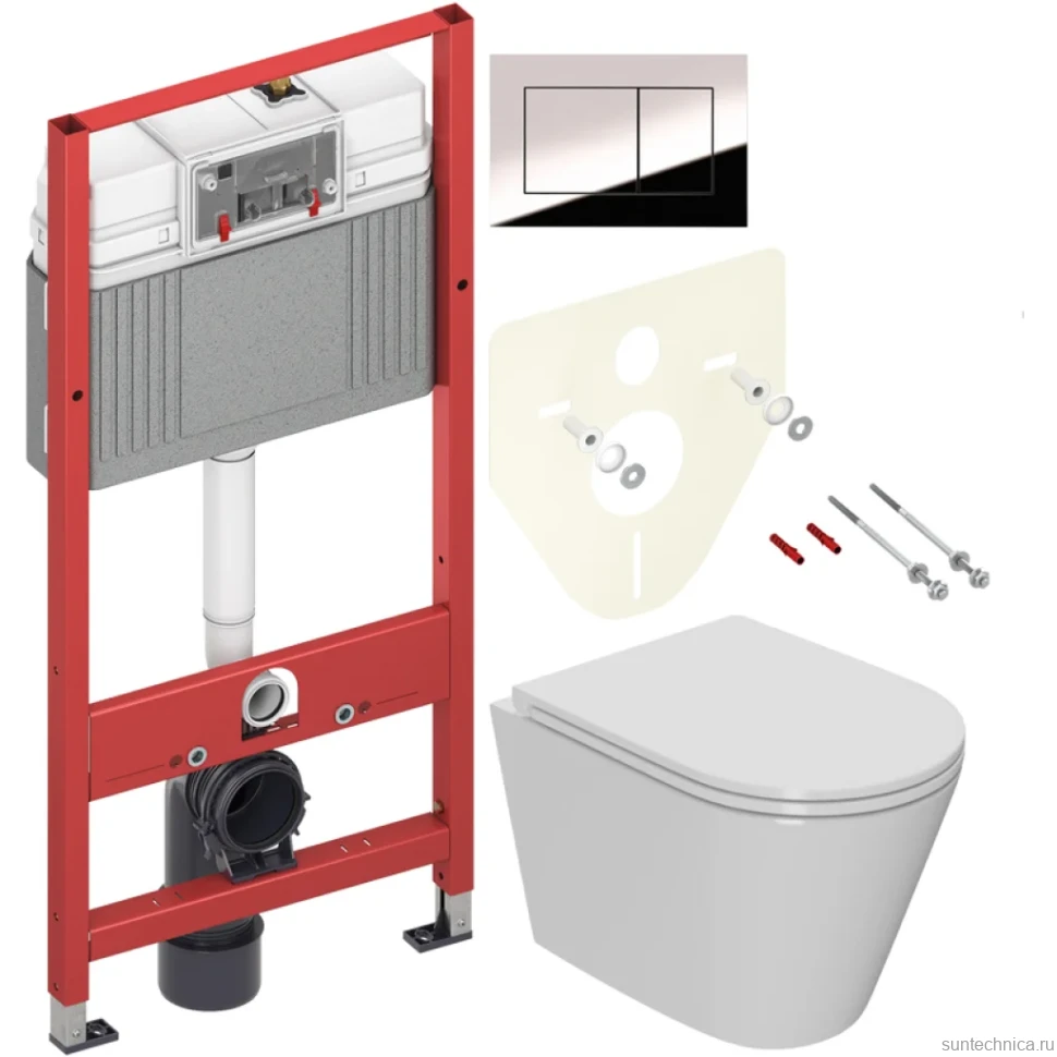 Комплект Унитаз подвесной Bauedge Bau Nimb Hurricane3 безободковый, с микролифтом, белый + Инсталляция TECE Now 9400412 4 в 1 с кнопкой смыва