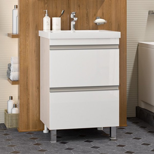 Тумба под раковину Misty Ингрид 60 напольная, белая эмаль