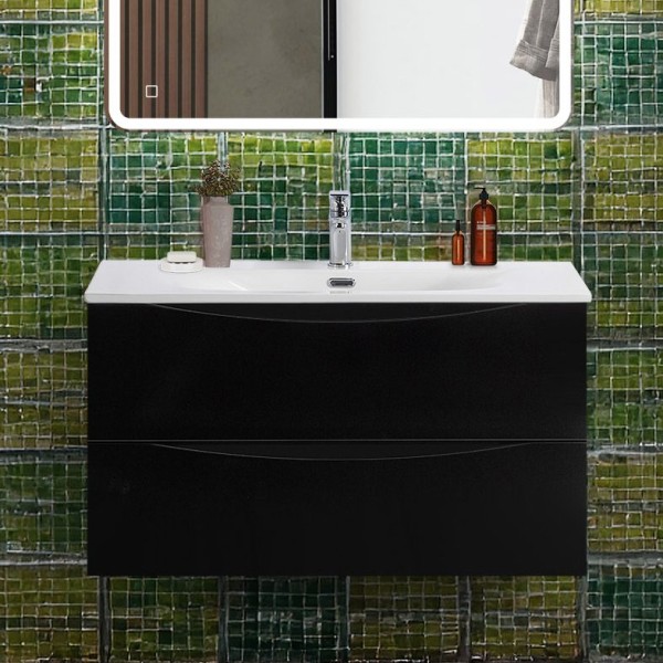 Тумба с раковиной BelBagno Marino-cer-n 90 подвесная, nero lucido