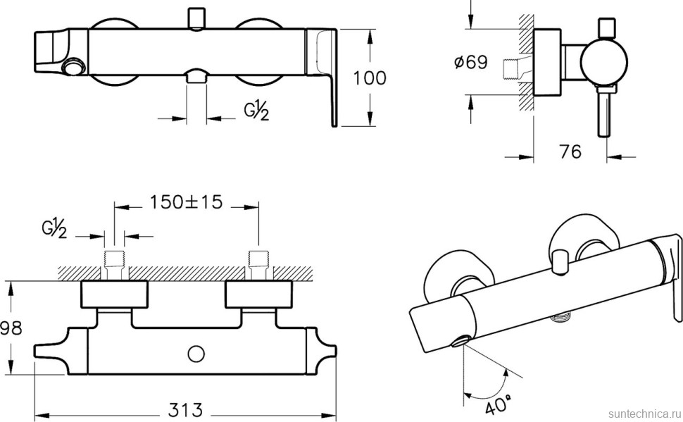 Смеситель для ванны с душем VitrA Suit A42818 хром