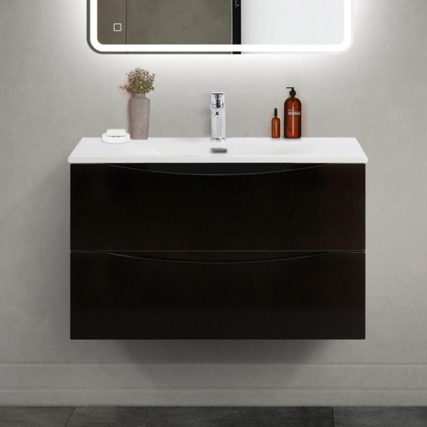 Тумба с раковиной BelBagno Marino-cer-mini 80 подвесная, nero lucido