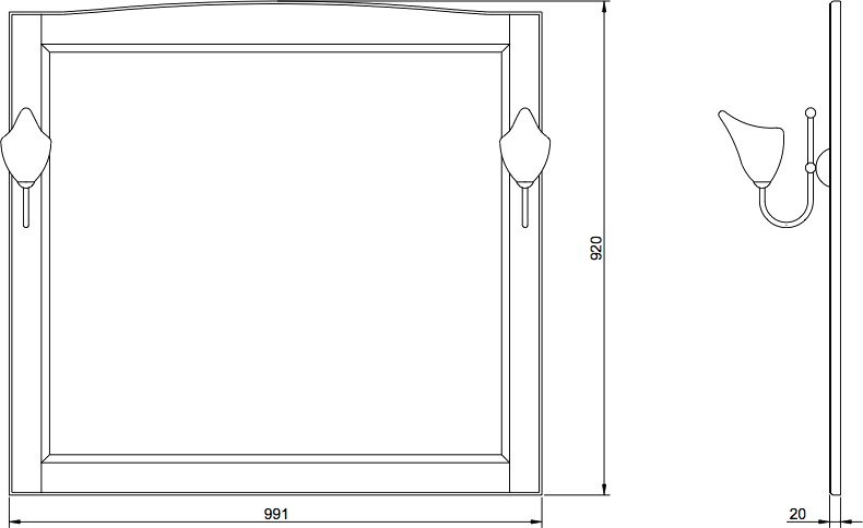 Зеркало ValenHouse Эллина 105 кальяри, основа светильника золото