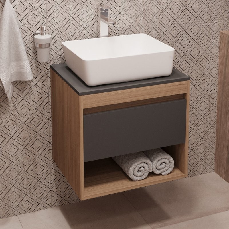 Тумба с раковиной Teymi Ritta 55 дуб эврика, матовый графит, раковина Helmi 50