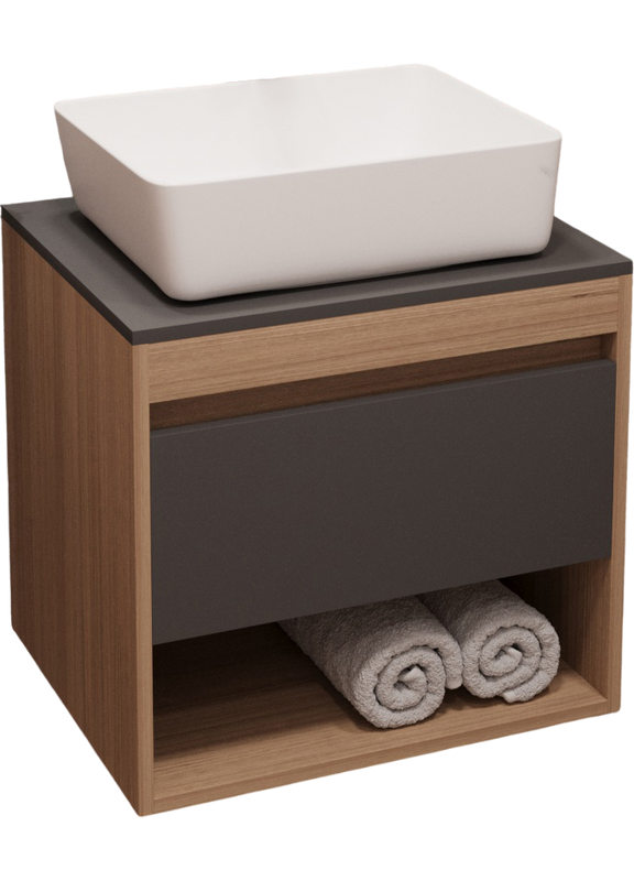 Тумба с раковиной Teymi Ritta 55 дуб эврика, матовый графит, раковина Helmi 50