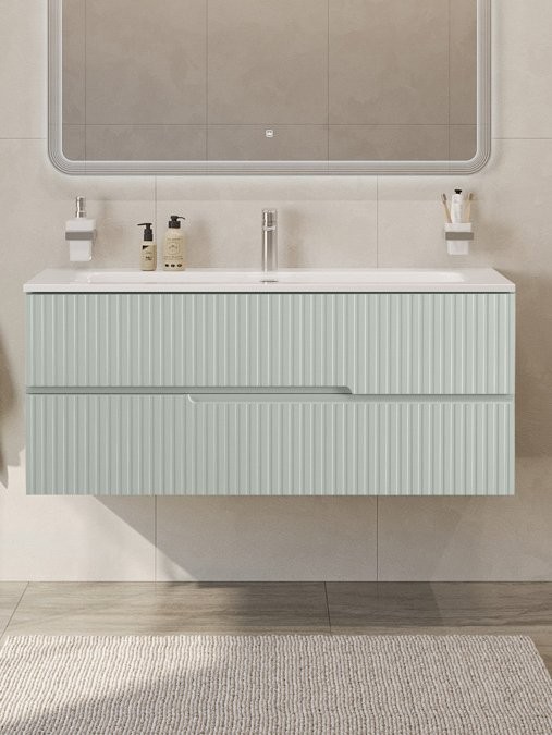 Мебель для ванной комнаты Cezares Duet-n 120 подвесная, 2 ящика, жемчужная зеленая