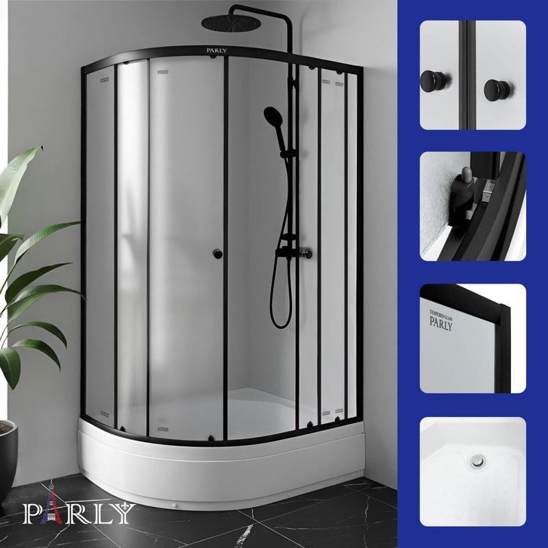 Душевой уголок Parly ZFM1201B R 120х80 см, с поддоном, профиль матовый черный, стекло матовое