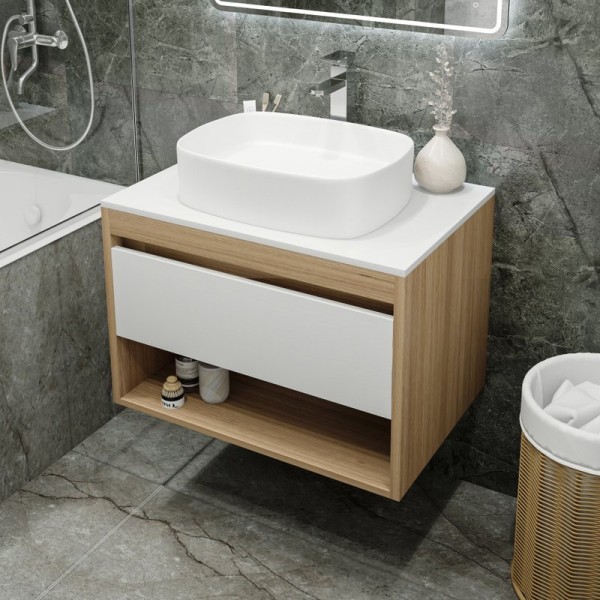 Тумба с раковиной Teymi Ritta 75 дуб эврика, матовая белая, раковина Solli 51