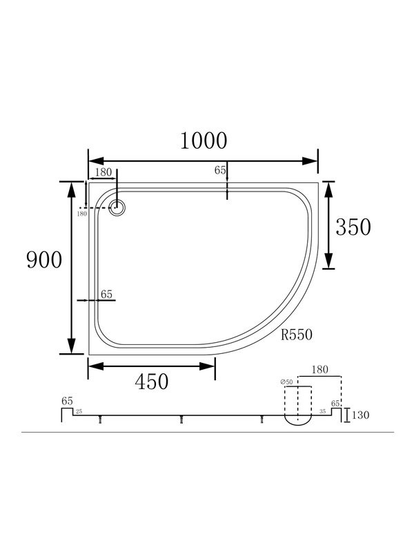 Поддон для душа Abber AD3E109 L 100х90 см, асимметричный, белый