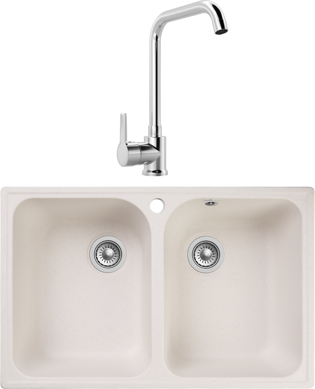 Комплект Мойка GranFest Quarz Z 15 белая + Смеситель MEGA Ege MG-PL10 хром