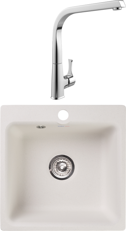 Комплект Мойка GranFest Smart SM 430 белый + Смеситель MEGA Mega
