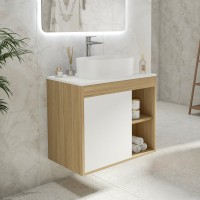 Тумба с раковиной Teymi Nura 70 дуб эврика, матовая белая, раковина Iva 46