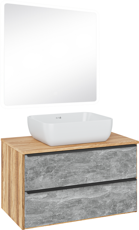 Мебель для ванной комнаты Runo Мальта 85 дуб, серая, раковина Bella 40
