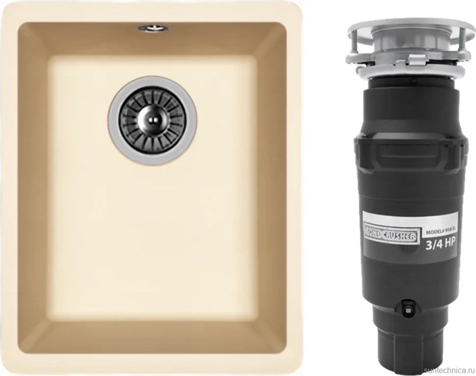 Комплект Мойка Florentina Вега 300 шампань + Измельчитель Bone Crusher BC 910-SL-Slim Line