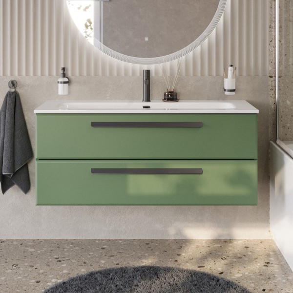 Тумба с раковиной Cezares Eco Cer-N 120 фисташковый софт, раковина Eco 120, ручки матовые черные