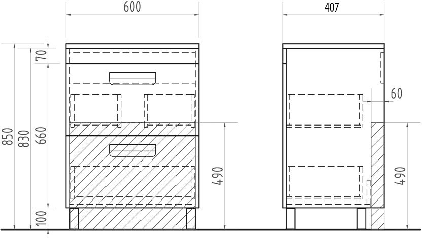 Тумба с раковиной Vigo Plaza Plaza 60 2 ящика