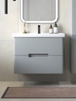 Мебель для ванной комнаты SanStar Ориана 70 подвесная, серая, раковина Kirovit Фостер 70