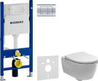 Комплект Унитаз подвесной Geberit iCon + Крышка Slim 500.670.01.1 + Инсталляция Duofix Delta 458.163.21.1 с кнопкой смыва, хром + Звукоизоляция