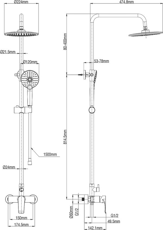 Душевая стойка Wonzon & Woghand WW-A30103-CR хром