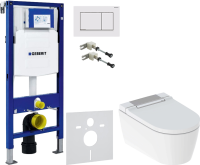 Комплект Умный унитаз Geberit AquaClean Sela 146.224.21.1 вставка глянцевый хром + Крепления Duofix 111.815.00.1 к стене + Звукоизоляция + Инсталляция UP 320 111.300.00.5 + Кнопка Sigma 30 115.883.JT.1 белая матовая, хром глянцевый