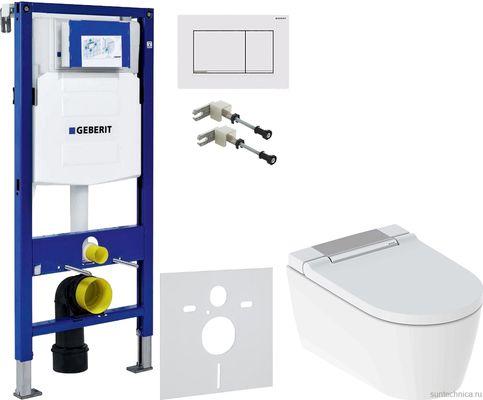 Комплект Умный унитаз Geberit AquaClean Sela 146.224.21.1 вставка глянцевый хром + Крепления Duofix 111.815.00.1 к стене + Звукоизоляция + Инсталляция UP 320 111.300.00.5 + Кнопка Sigma 30 115.883.JT.1 белая матовая, хром глянцевый