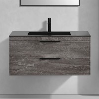 Тумба с раковиной Vincea Chiara 2D 100, 2 ящика, камень, с черной раковиной