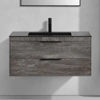 Тумба с раковиной Vincea Chiara 2D 100, 2 ящика, камень, с черной раковиной