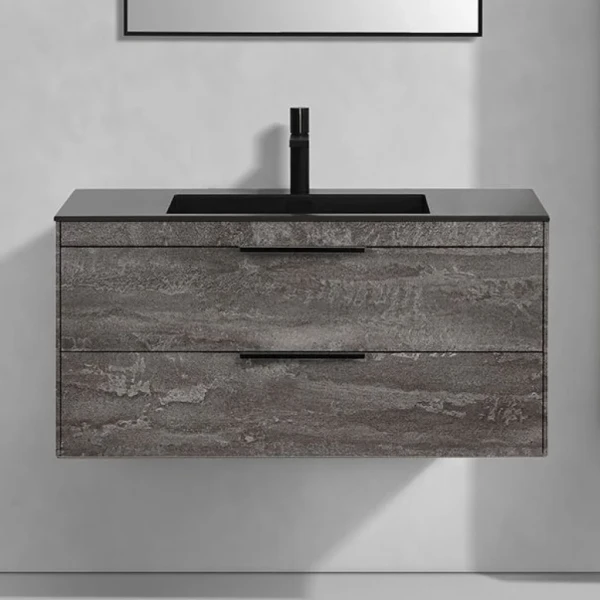 Тумба с раковиной Vincea Chiara 2D 100, 2 ящика, камень, с черной раковиной
